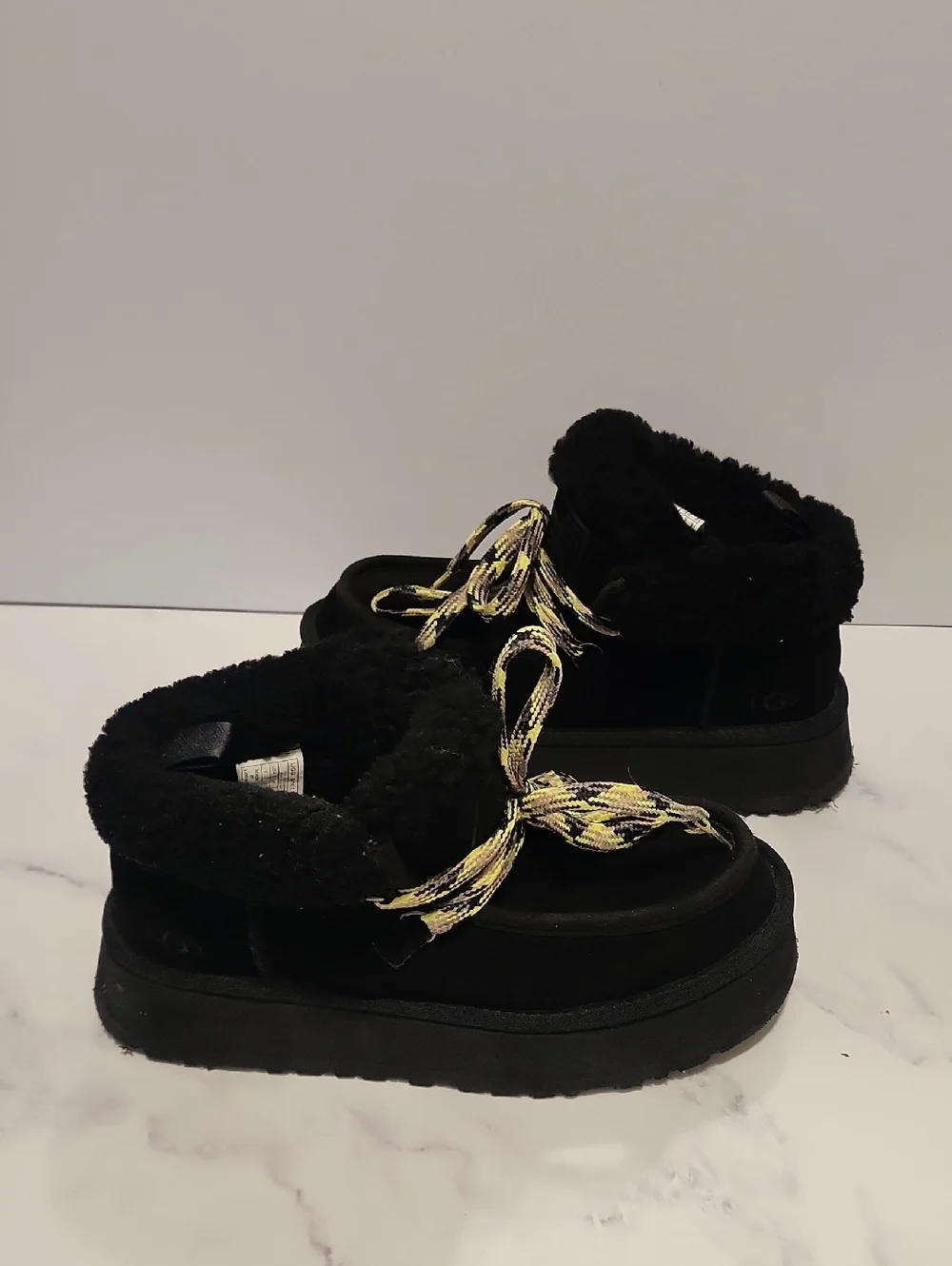 Ugg  Black Winter Boots with Yellow Accent Laces